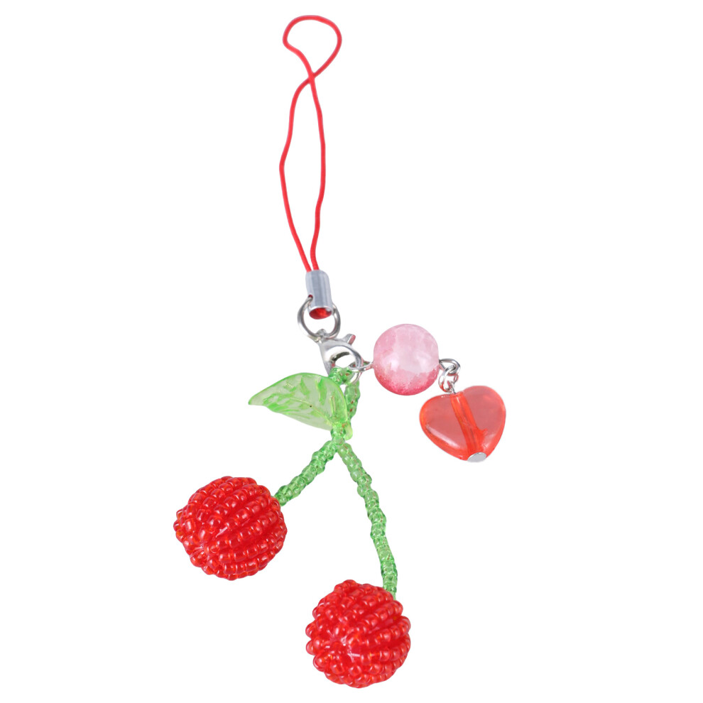 Sweet Beaded Cherries Pendant Phone Charm Chain Strap Bag- Red 7732000768149