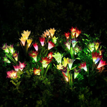 Flores de lírio realistas, luzes solares de jardim para exterior com economia de energia, decoração de jardim, à prova d'água e resistente ao