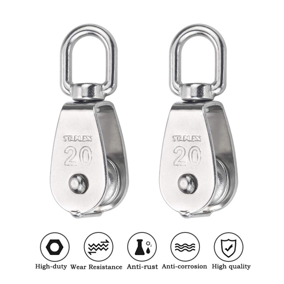 Corrosion Resistant 304 Stainless Steel Pulley Block, Heavy Duty Swivel Bearing, Smooth Operation, 20Mm Size, 75Kg Load Capacity 9405630141368