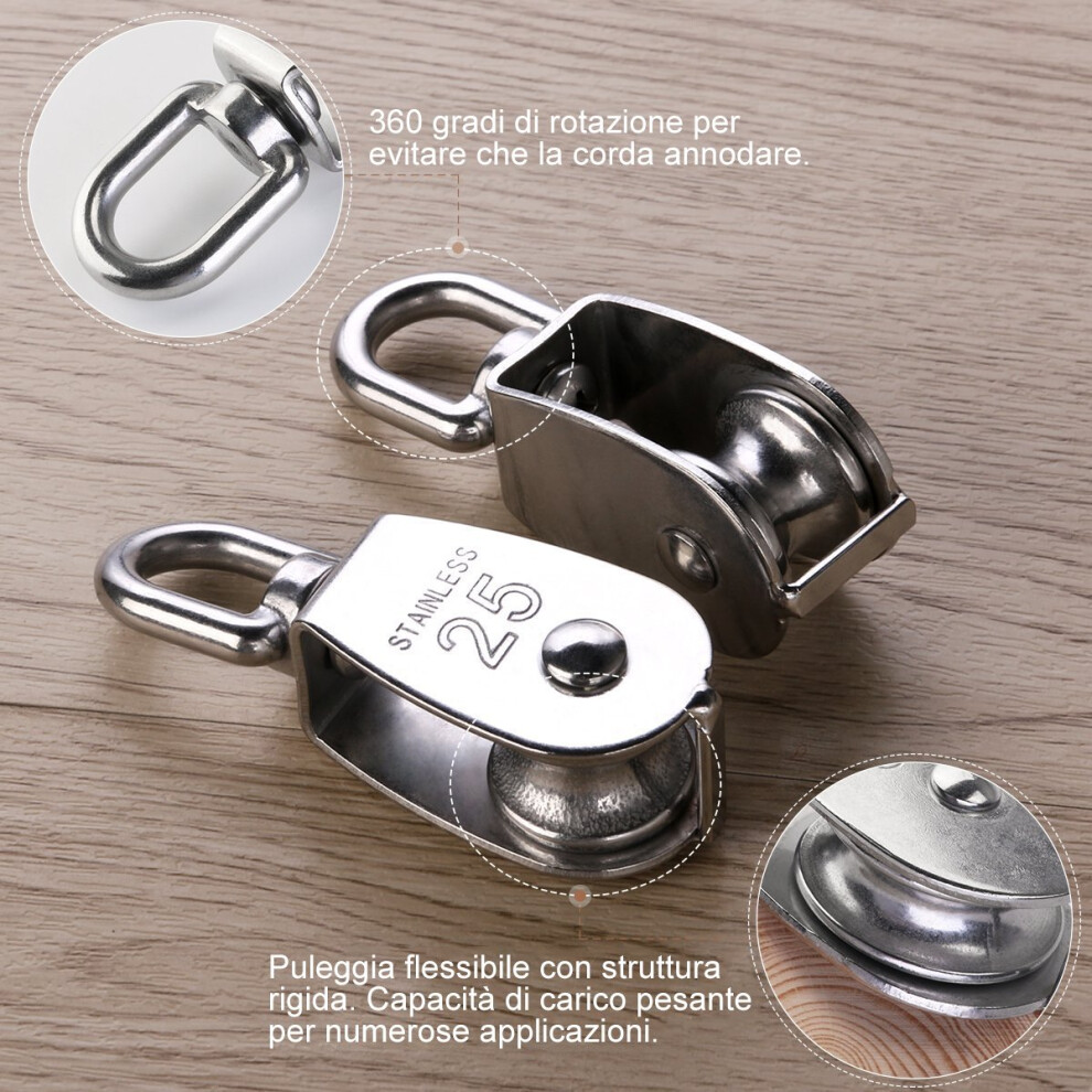 Stainless Steel Heavy Duty Swivel Pulleys, 304 Grade, 400Kg Load Limit, Ergonomic 360 Degree Rotation, Corrosion Resistant, Silver, Set Of 2 9405630141283