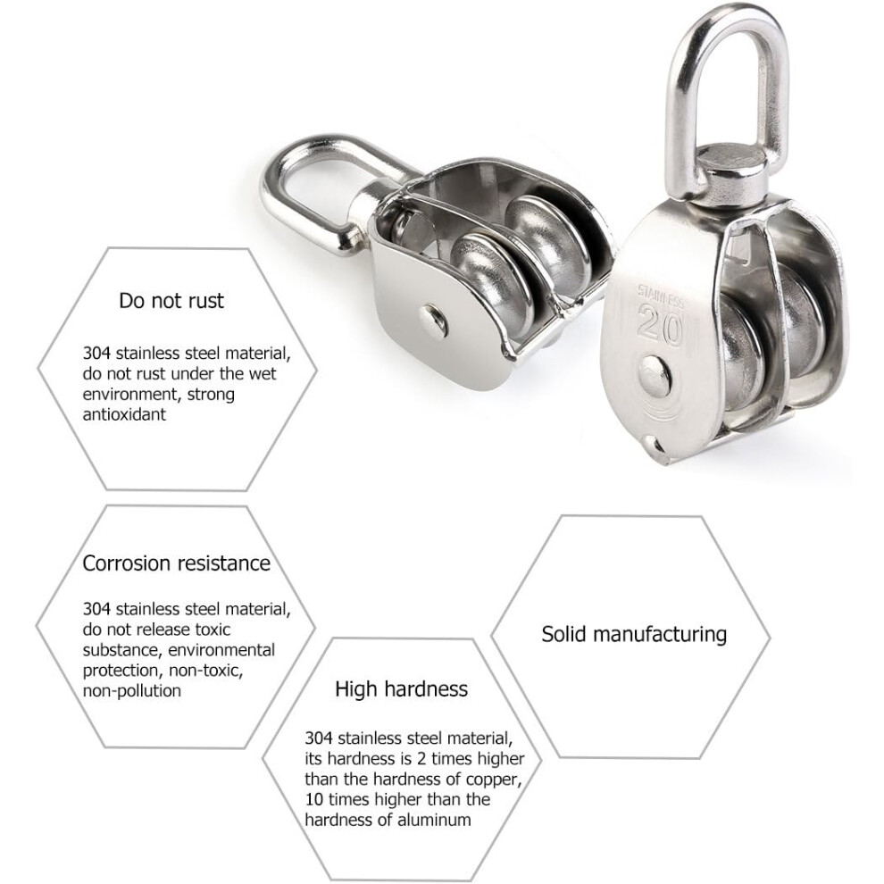 Smooth Roller, 360 Degree Swivel - Stainless Steel Pulley System Kit, Load Capacity, Corrosion Resistance, Fitness Motor Boat Applications, Complete 9405630141337