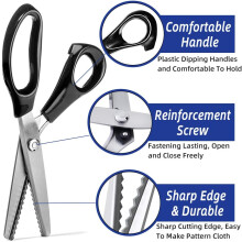 Comfortable Abs Handle Serrated Scalloped Edge Shears, Stainless Steel Blades For Professional Zig-Zag Cut, Ergonomic Tailor Scissors, Multi-Purpose