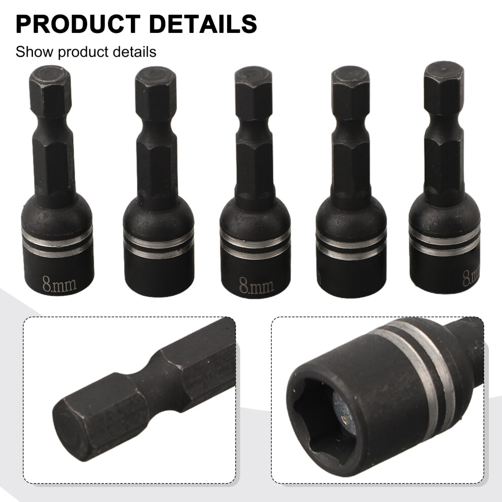 5Pcs/Set 8X45mm Magnetic Nut Screwdriver Socket Wrench Bit Hex Shank Driver Adapter 1/4-Inch Hex Shanks Repair Tool 6935161507003