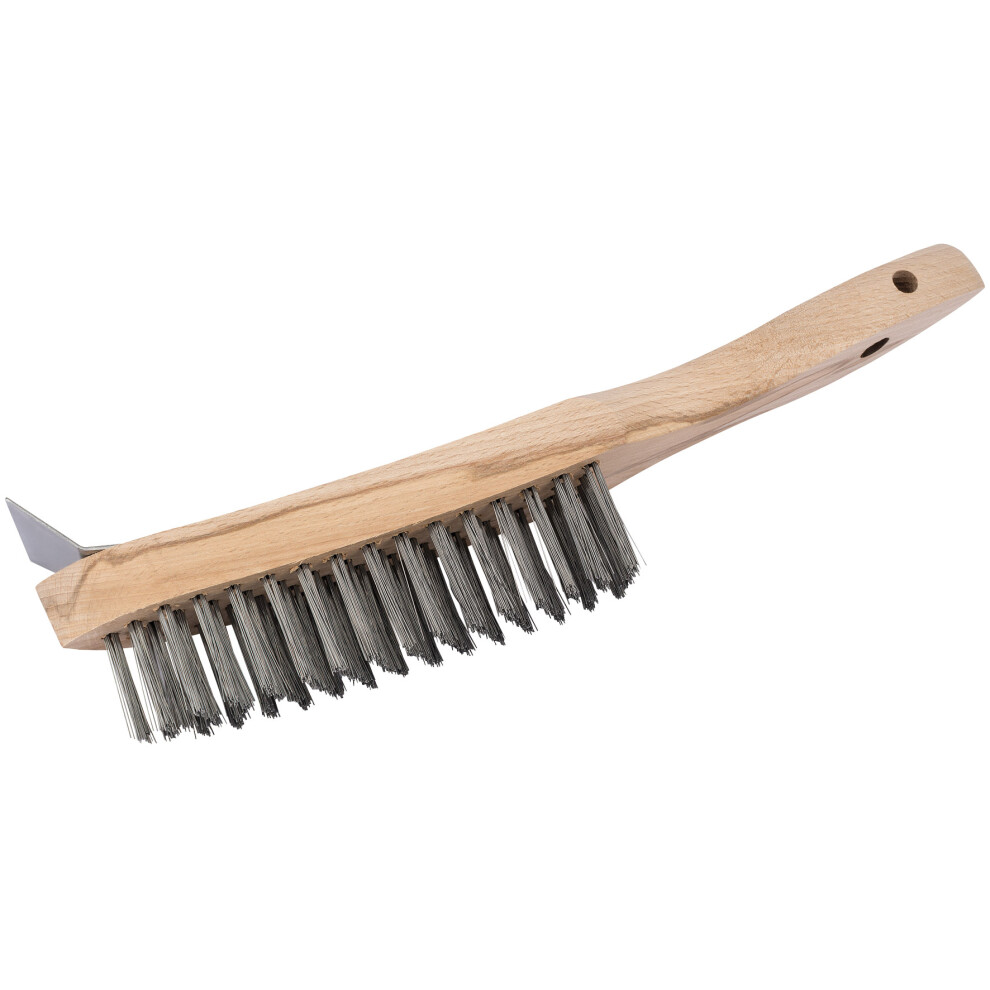 Heavy Duty 4 Row Wire Scratch Brush with Scraper, 310mm