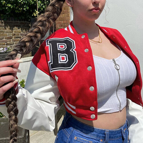 Γυναικείο μπουφάν με μακριά μανίκια, casual, vintage φανέλα μπέιζμπολ, χαλαρή εφαρμογή, 2
