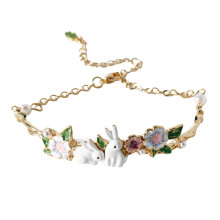 Alloy Rabbits and Flower Hand Chain Elegant Wristlet  Adjustable