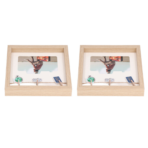 Wooden Keepsake Frame For Multi-functional Display, Decorative Wall Shadow Box Set In Light Oak, 2 Packs 2