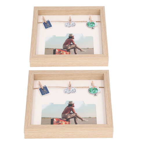 Wooden Keepsake Frame For Multi-functional Display, Decorative Wall Shadow Box Set In Light Oak, 2 Packs 1