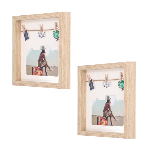 Wooden Keepsake Frame For Multi-functional Display, Decorative Wall Shadow Box Set In Light Oak, 2 Packs 2
