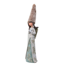 Statue de fille avec chapeau Long en peluche,-Couleur café