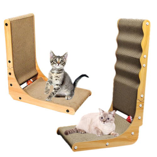 Cats Scratching Teasing Toy with L-shaped Scratch Pad with-2 2