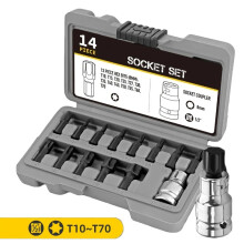 T10-T70 pipesett for Torx-borhode Skrallenøkkel 1/2-tommers drivskrutrekkerhode Verktøy for bil-Home for Torx pipebit