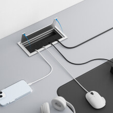 Metall-Schreibtisch-Kabel-Gitter mit klappbarer Abdeckung zum Verwalten und Verstecken mehrerer Desktop-Kabel in Büro- und Heimumgebungen
