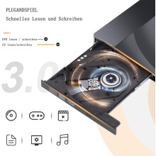 Ultra-Slim Portable DVD Drive, Plug and Play CD/DVD Burner Reader with High Speed USB 3.0 and Type-C for Laptop, Desktop, Mac, iOS, Windows, Linux