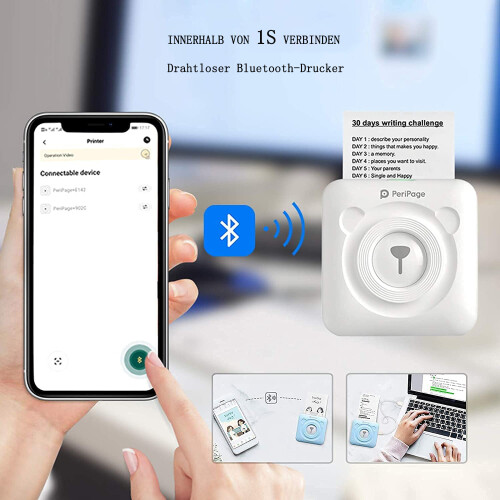 Portable Inkless Thermal Printer, Mini Sticker Maker For iOS & Android, Clear Printing, Customizable Labels, Bluetooth 4.0 Connection, Multipurpose 2