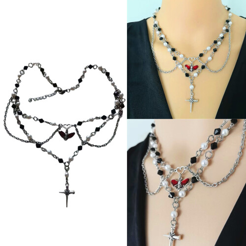 Portable Beaded Necklace Accessory Chic Multi layer Crosses 1