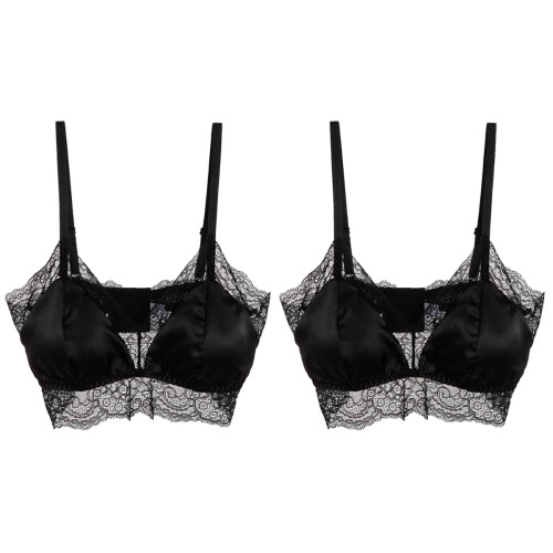 2Stk Schwarzer Drahtloser Damen Spitze 1
