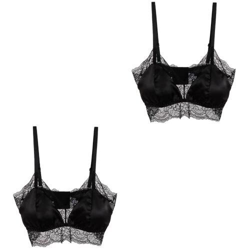 2Stk Schwarzer Drahtloser Damen Spitze 2