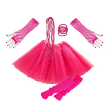 3Pcs Rosy Fishnet Gloves Necklace Bracelet Fancy Party Costume