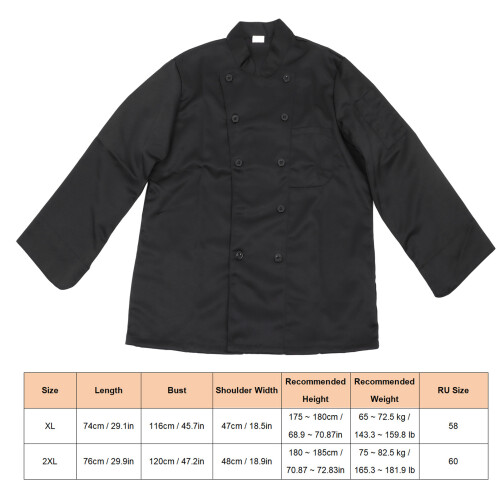 Kochuniform Herren Schwarz Langarm Baumwolle XXL 1