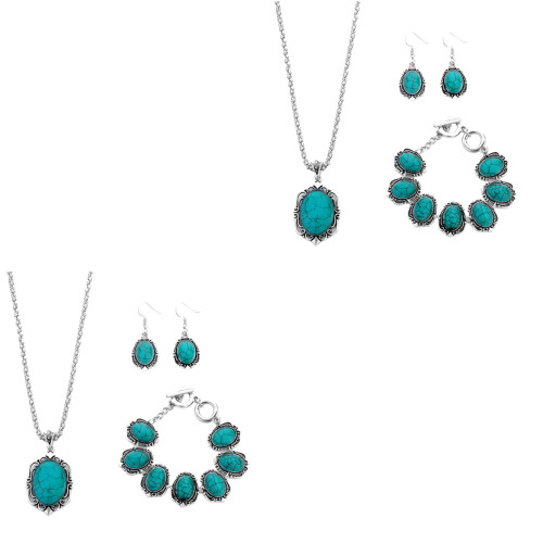 2Ud Turquesa Verde Joyería Collar Pendientes Brazalete 2