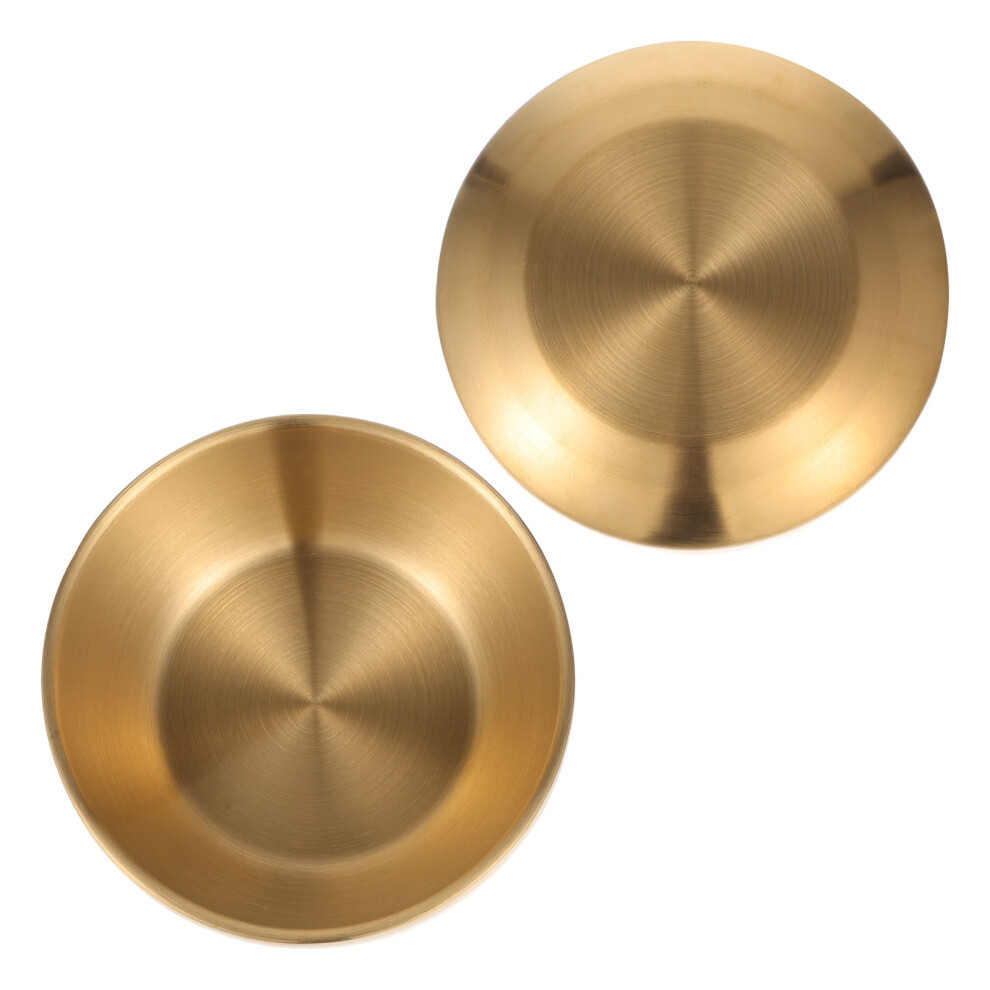 Happyyami 2Sets Portable Golden Stainless Steel Food Bowl Kids Rice Double Layer