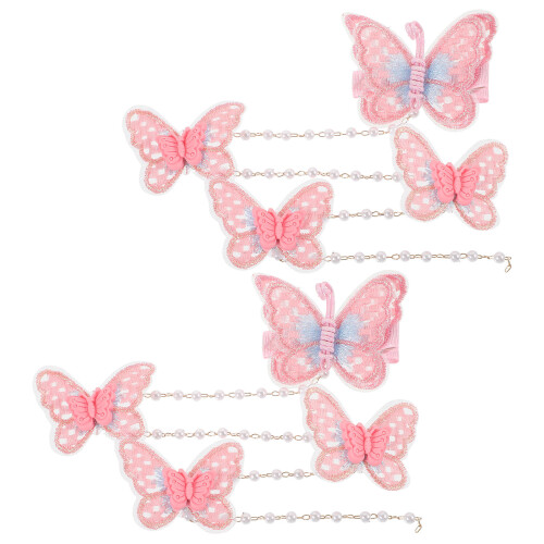 8Pz Fermagli Farfalla Rosa Con Nappa, Decorativi Per 2