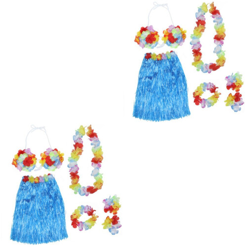 2Pz Set Danza Hula Con Gonna Erba E Floreali 2