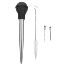 100St Zwarte Siliconen Marinade Injector Roestvrij Staal Bbq Tool