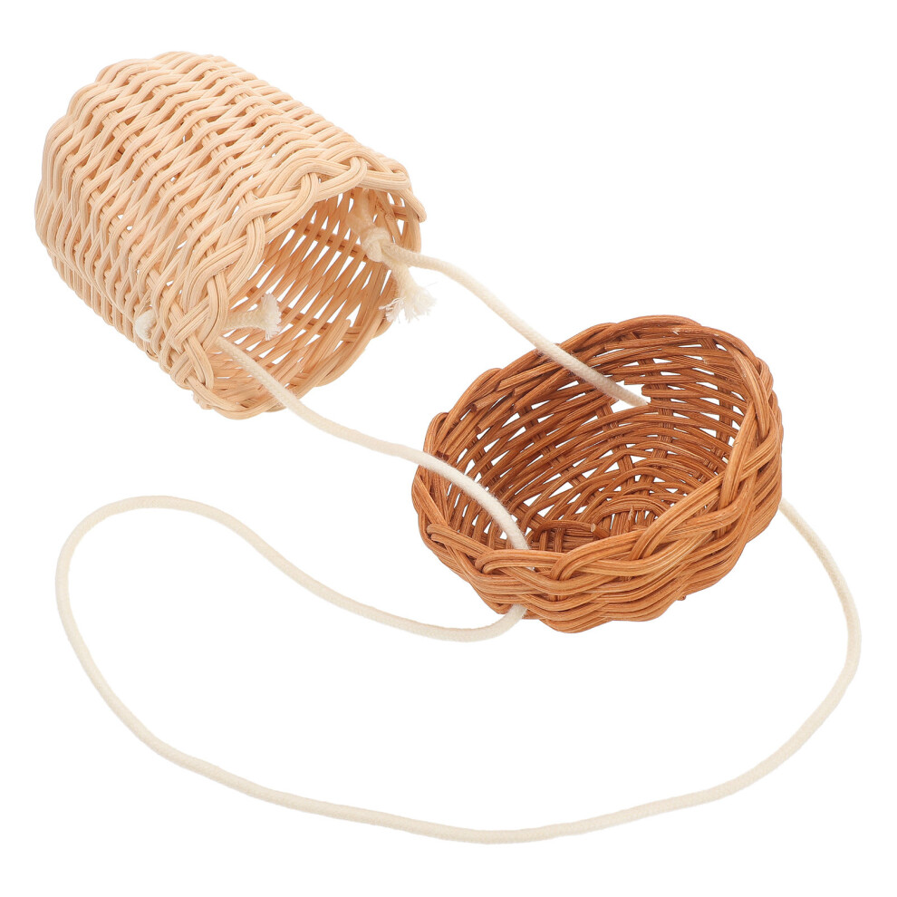 2Szt BrąZowy Rattanowy Woreczek Na Drobiazgi I Dekorację Domową-image