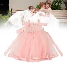 Schulterfreies rosa Bowknot Mesh Wettkampfkleid 140 cm