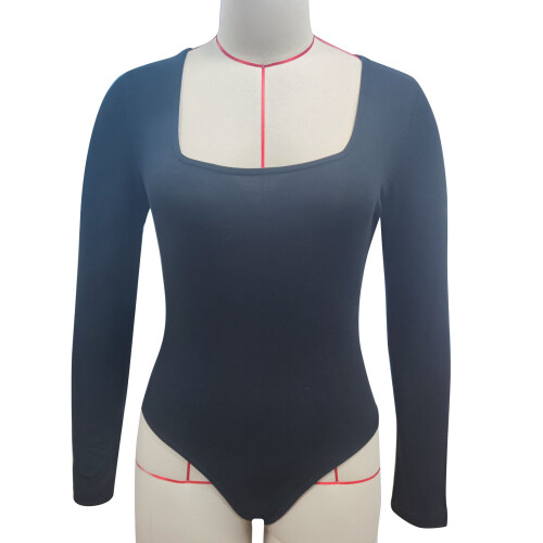 Damen Schwarzer Langarm-Body, Slim Fit, Größe L 2