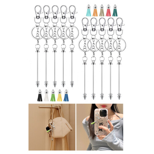 Assorted Pack of 10 Silver Blank Keychain Rods with Colorful 1