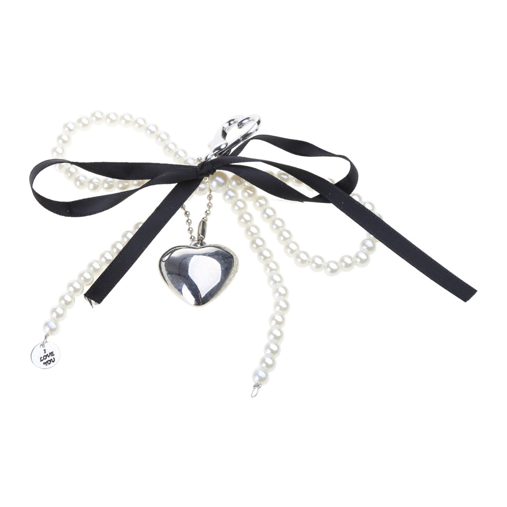 Stylish Heart Phone Charm Cellphone Chain Pendant Pearl- Black 7732000826849
