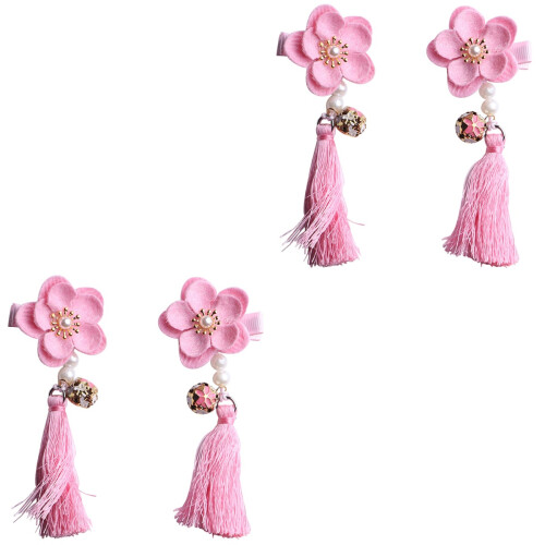 2Pares Presilhas Rosa Para Com Design Chinês E Franjas 2