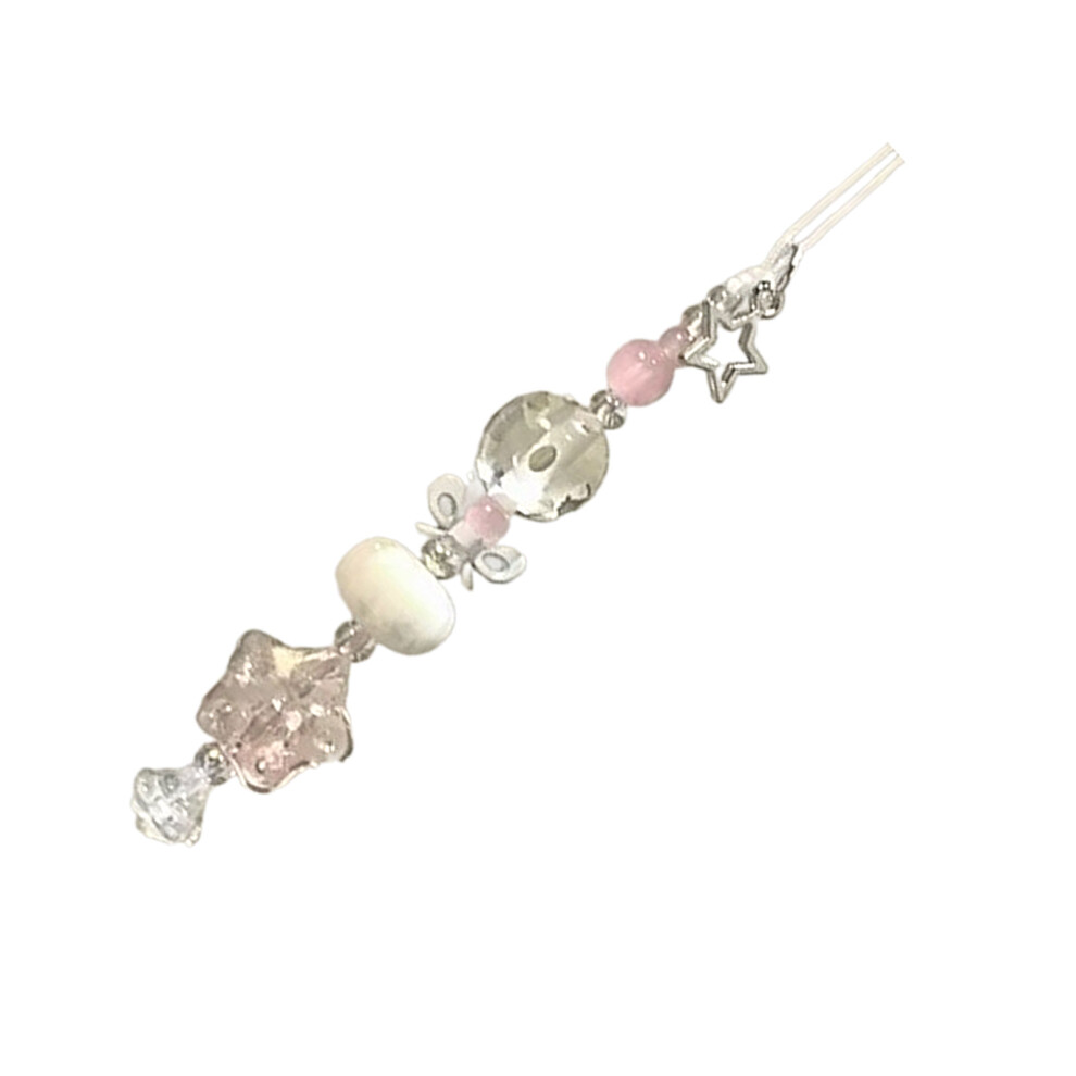 Sweet Clear Star Bead Pendant Phone Charm- Short Style Pink 7732000826610