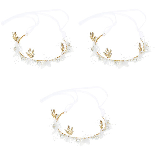 3Stk Weiße Blumenkrone Mit Perlen Für Hochzeit 2