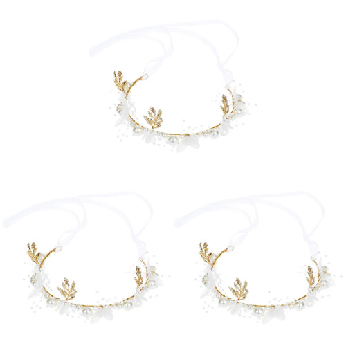 3Stk Weiße Blumenkrone Mit Perlen Für Hochzeit 1