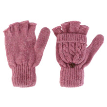 3Stk Fingerlose Winterhandschuhe Damen Strick Mit Fäustlingen Rosa