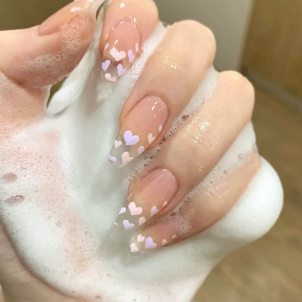 Romantic Valentine's Day Nails, Acrylic False Nails With White Heart Design For Women And Girls, Quick Application & Reusable Press On Nails Supply,