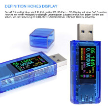 Tester USB z kolorowym wyświetlaczem IPS, tester napięcia do monitorowania w czasie rzeczywistym i pomiaru jakości zasilania, kompatybilny z USB