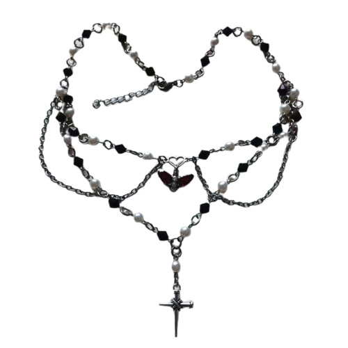 Portable Beaded Necklace Accessory Chic Multi layer Crosses