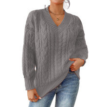 Pullover Sweater for Women, Cable Knit V Neck Long Sleeve Casual Knit Top, Soft Knit Warm Knit Sweater for Fall Winter Layering, Breathable Fabric