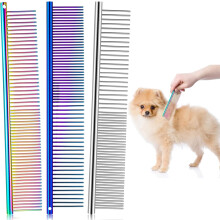 Pente desembaraçador para todos os tipos de pelo de animais de estimação, com dentes de aço inoxidável de dupla densidade, cabo antiderrapante e