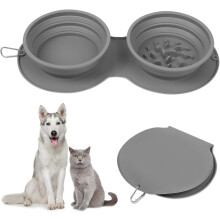 Bärbar hundskål, hopfällbar och justerbar för mångsidig utfodring, halkfri silikon säkerställer stabilitet, design för långsam utfodring