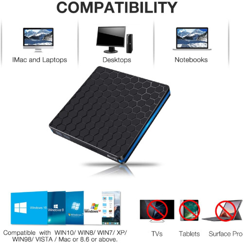 Προσαρμογέας USB3.0 τύπου C για CD/DVD Rom +/-Rw με θύρα USB, εξωτερική μονάδα DVD, φορητός και 2