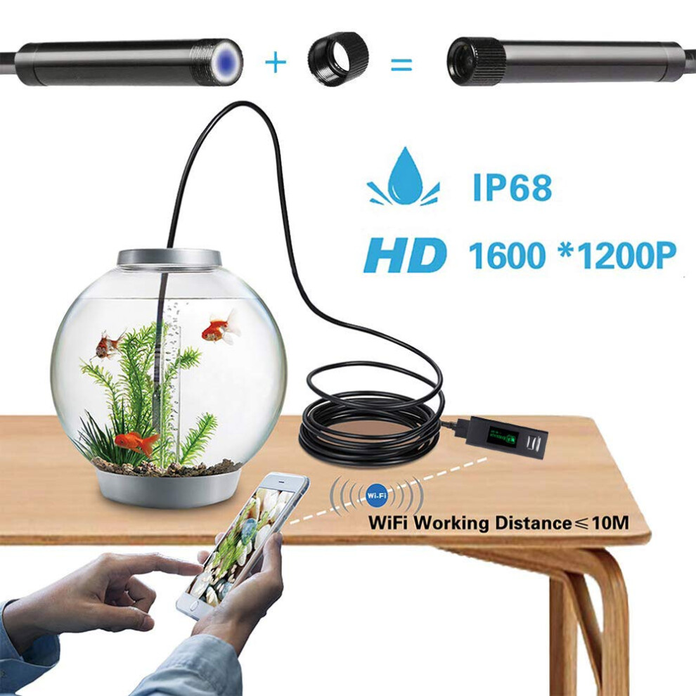 Inspection Camera With For Hard To Reach Areas, Hd Borescope With 8 Adjustable Led S, Wireless Borescope Camera With Semi Rigid Snake Light 9169997034069