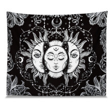 Gobeläng med rymdtema, mystisk psykedelisk design sol måne stjärnor väggbonad för sovrum, HD-tryckt, polyestertyg, mjukt hudvänligt material,