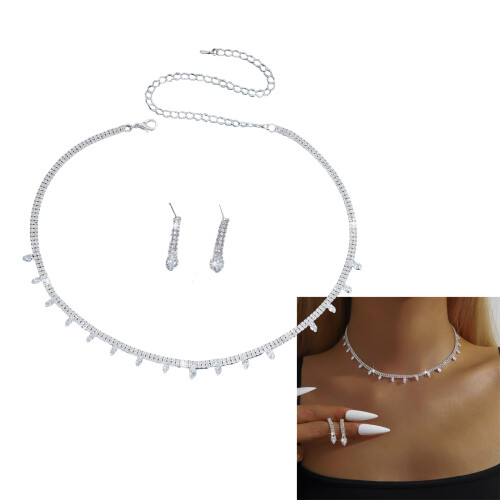 Ensemble de bijoux de mariée argentés sophistiqués avec strass 1