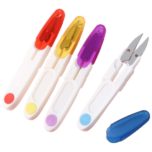 Solution de couture, ciseaux multifonctions en forme de U avec poignée en plastique et capuchon de sécurité, ciseaux à fil à fixation rapide,